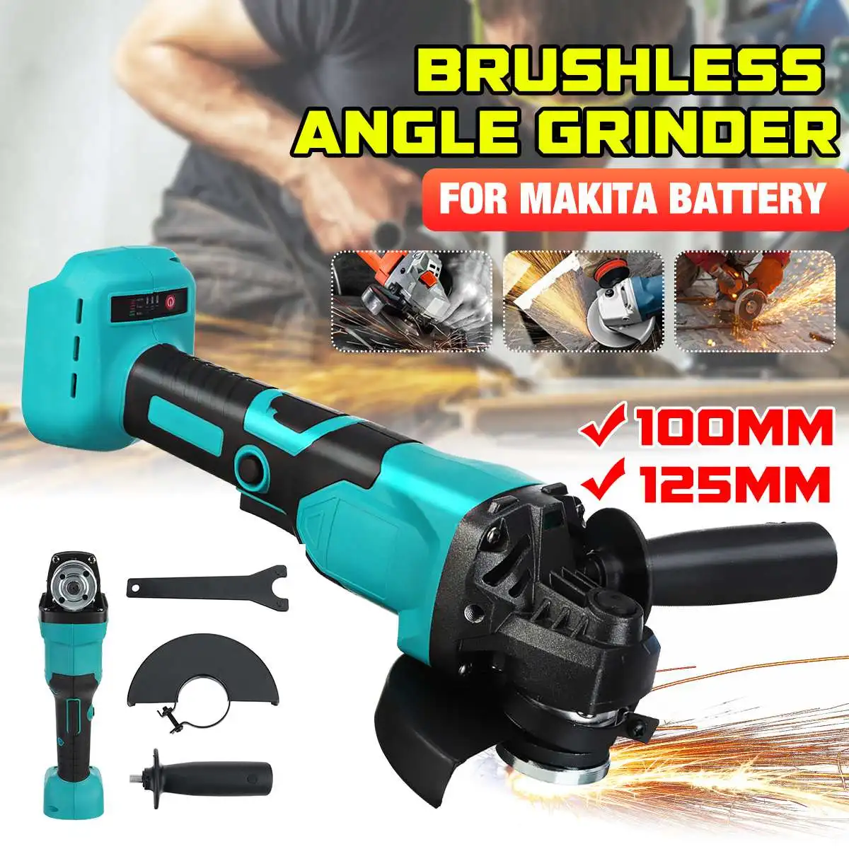 

125/100mm Brushless Cordless Impact Angle Grinder Variable Speed For Makita Battery DIY Power Tool Cutting Machine Polisher