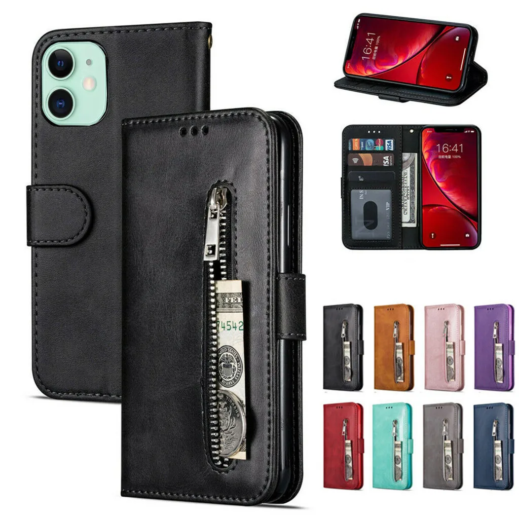 Кожаный кошелек на молнии с отделениями для карт флип чехол Iphone 11/11 Pro/11 Pro Max