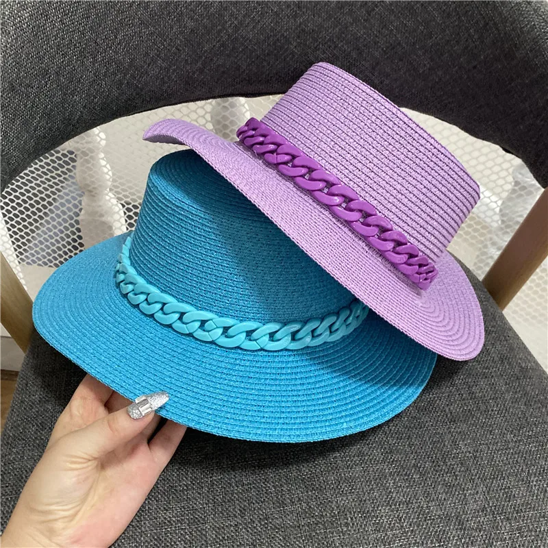 

new fashion color paper Acrylic chain fedoras cap men women leisure panama Metallic jazz hat high quality Fisherman's hat