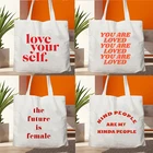 Женская сумка на плечо The Future Is, Женская Холщовая Сумка с принтом, женские сумки-тоуты для покупок, Экологичная вместительная сумка со слоганом для женщин