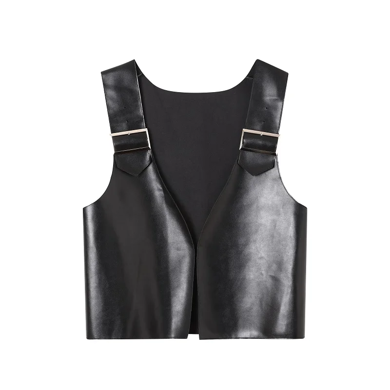 

Male Women Streetwear Hip Hop Punk Rock Fashion Show Vest Waistcoat Stage Clothing Men PU Leather Vest Outerwear