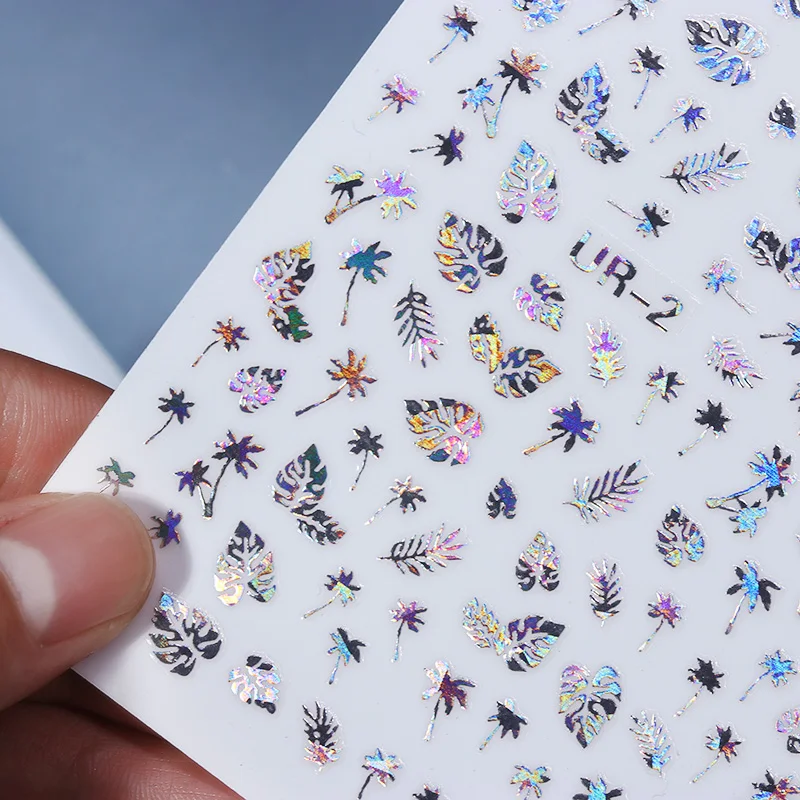 

3D наклейки для ногтей, блестящие переливающиеся наклейки для ногтей в виде листьев дерева, бумажные слайдеры