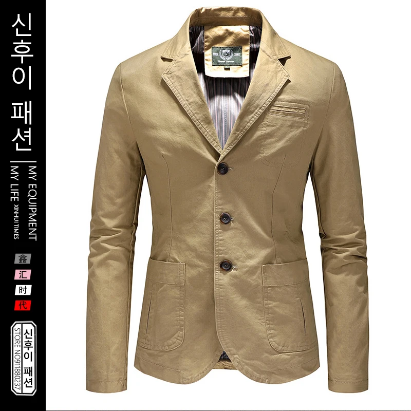 

Men's Blazers Casual Suit Jacket Men Single Breasted Jacket Spring Autumn Slim Fit Street Wear Suit Blazer Male Pure Cotton Coat