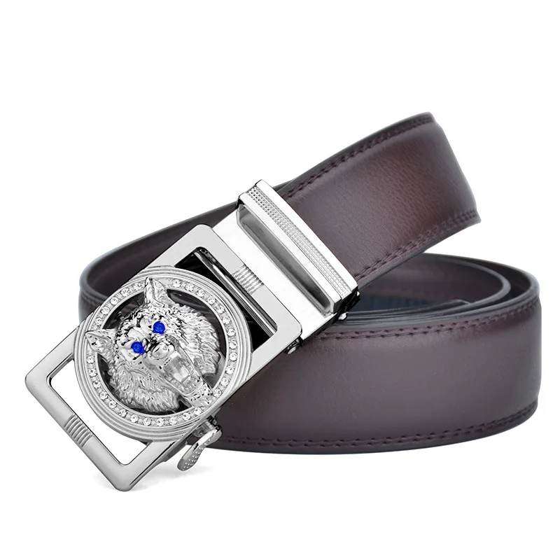 

New Arrivals Hot Fashion Designers Diamond Inlaid Wolf-Head Belt Men's Leather Casual Personalized PU Waistband Free Shipping