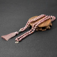 8mm natural rhodochrosite beads hand knotted meditation yoga prayer spirit jewelry 108 rosary japa mala tassel necklace