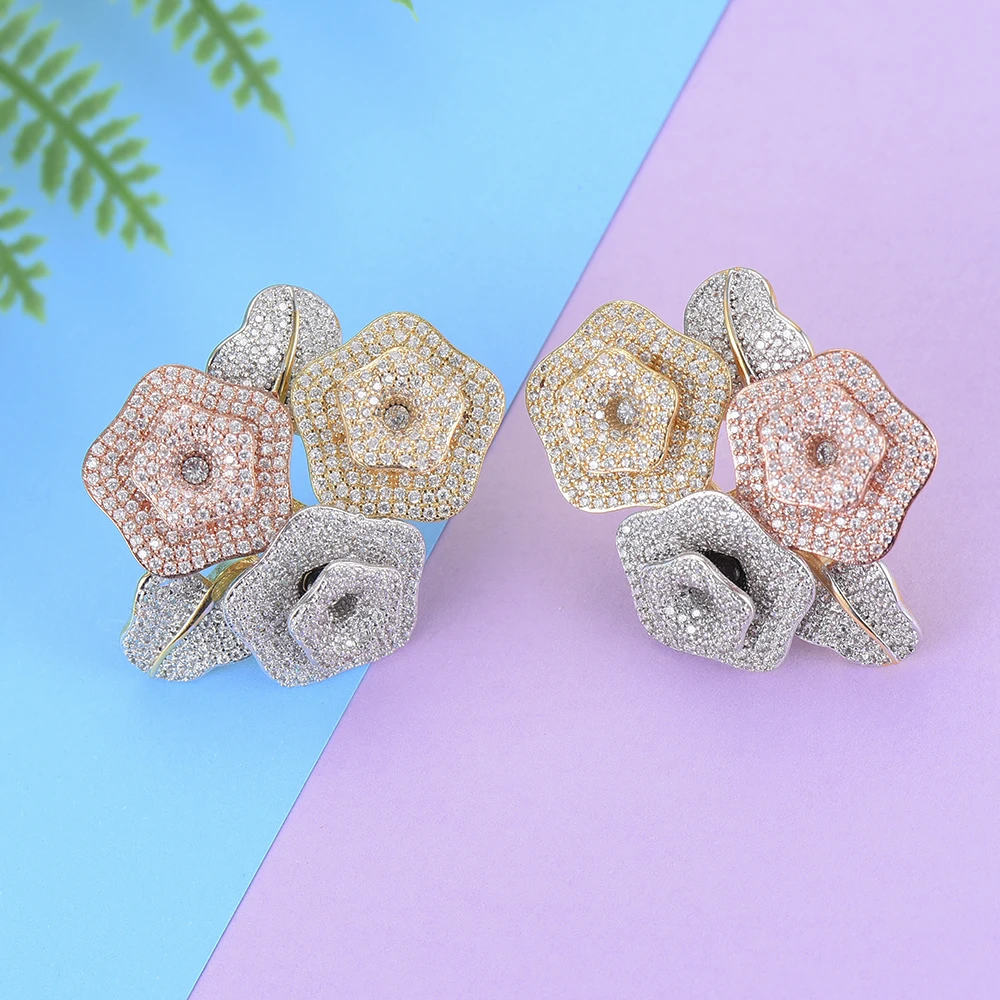 

Kellybola Trendy Flower Shape Full Cubic Zirconia Jewelry Statement Earrings For Women Engagement Fashion Jewelry Accessories