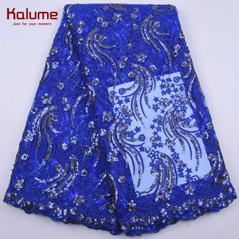 

Kalume Latest African Milk Silk Lace Fabric 5 Yards French Net Lace Fabric With Sequins Nigerian Tulle Lace For Party Dress 2168