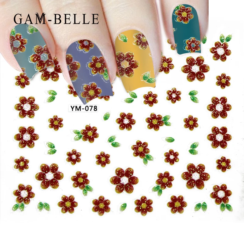 

GAM-BELLE 1PCS Petals 3D Sticker Nails Designs Beautiful DIY chrysanthemum Flower Decals for Manicure Foils Nail Tips