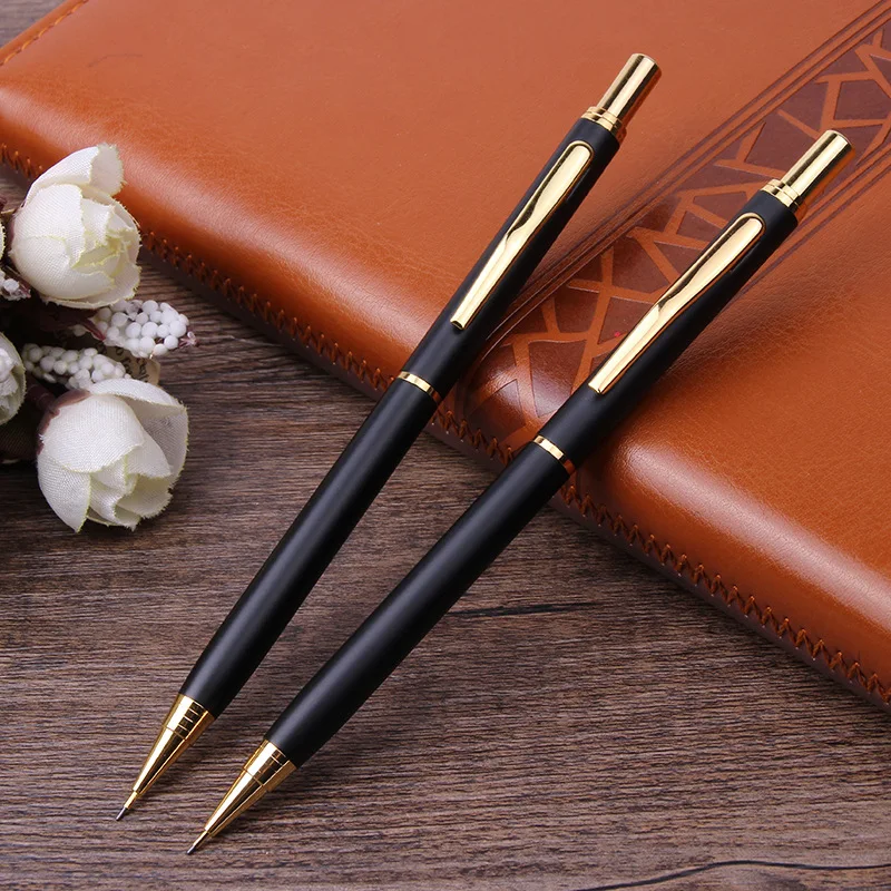 

Luxury Black Metal Automatic Pencil 0.5m Mechanical Pencil Kid Free Sharpening Prize For Primary School Students Office 2021