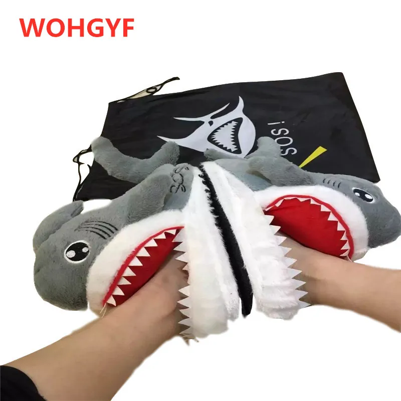 1 пара милые плюшевые животные игрушки Shark в форме обувь зимняя внутренние для