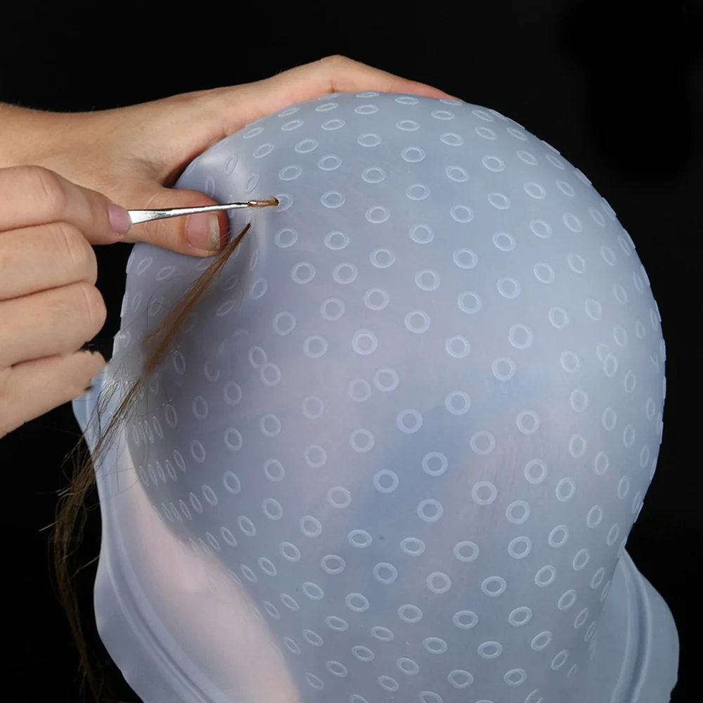 

2pcs Silicone Hair Dye Caps Elastic Highlight Hat Protective Hair Coloring Caps with Hooks for Sanlon (White)