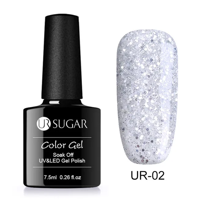 Silver Gold2 Ur Sugar 7,5 мл голографический лак для ногтей Блеск УФ-гель для ногтей Platinum лак мерцающий Маникюр замачивающийся лак для ногтей - Цвет: Silver Gold2