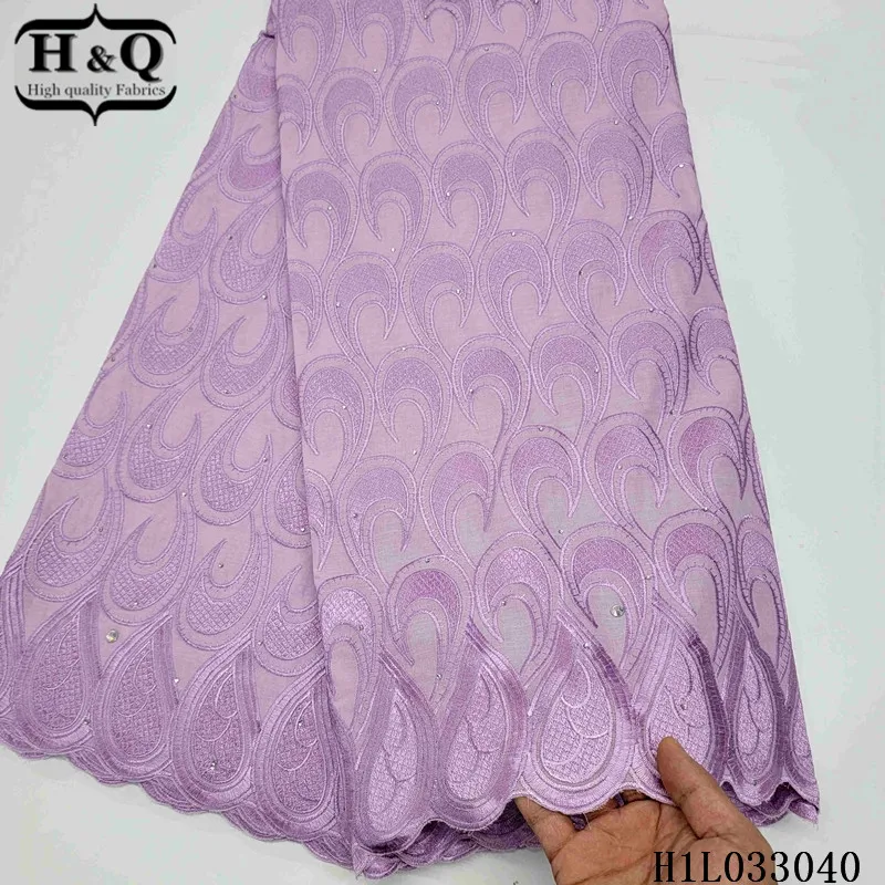 

H&Q gentlewoman french dry laces mesh embroidery swiss voile cotton with rhinestone and stones fabric for wedding party dress