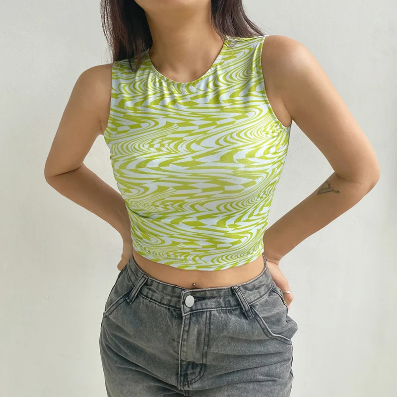 

ZOVSV Casual Sleeveless Crop Tank Top Women Summer Fashion Green Vest Tops Tees Skinny Y2K 90s Basic Camisole Streetwear