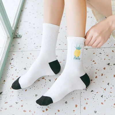 

Winter Cotton Fruit Sock for Women Casual Pineapple Ladies Socks Tree Embroidery Short skarpety mujer meias calcetas funny socks