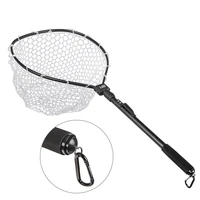 fly fishing net mesh wooden handle nylon rubber landing net catch and release holder basket pesca combo kit trout fishingtools