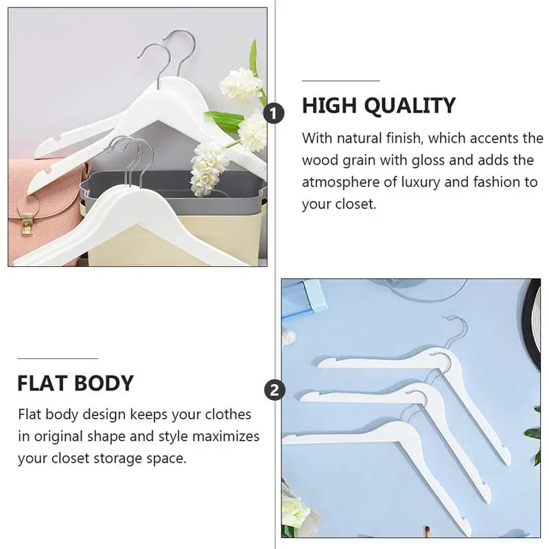 

12Pcs Practical White Wooden Clothing Coat Hangers Anti-skid Clothes Hangers
