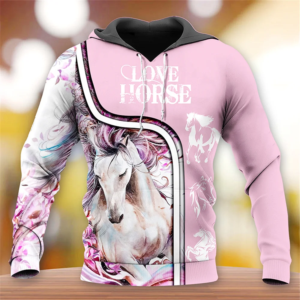 

2021 New Spring Men Hoodies Love Horse 3D Print Hoodies Long Sleeve Fashion hoodies Male Loose Sweatshirt Direct sales