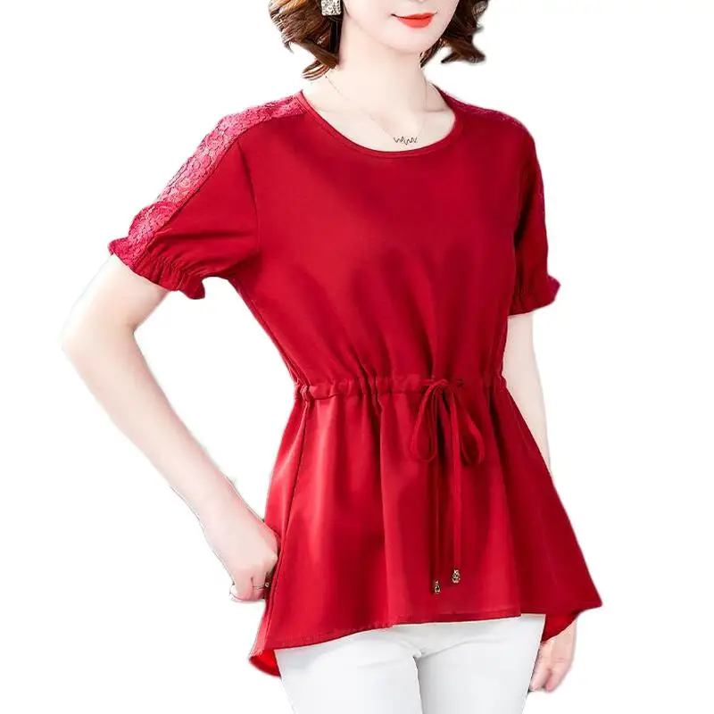 Летняя шифоновая блузка для женщин рубашки мальчиков Модное кружевное платье в