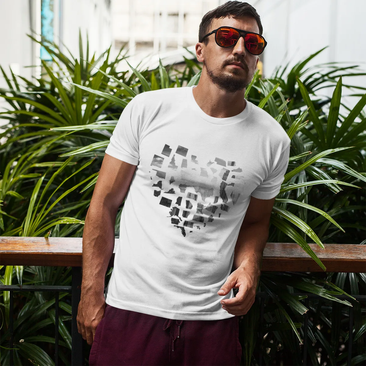

American 50 States Heart Design heart Funny Streetwear RoundCollar New color Tees 133480