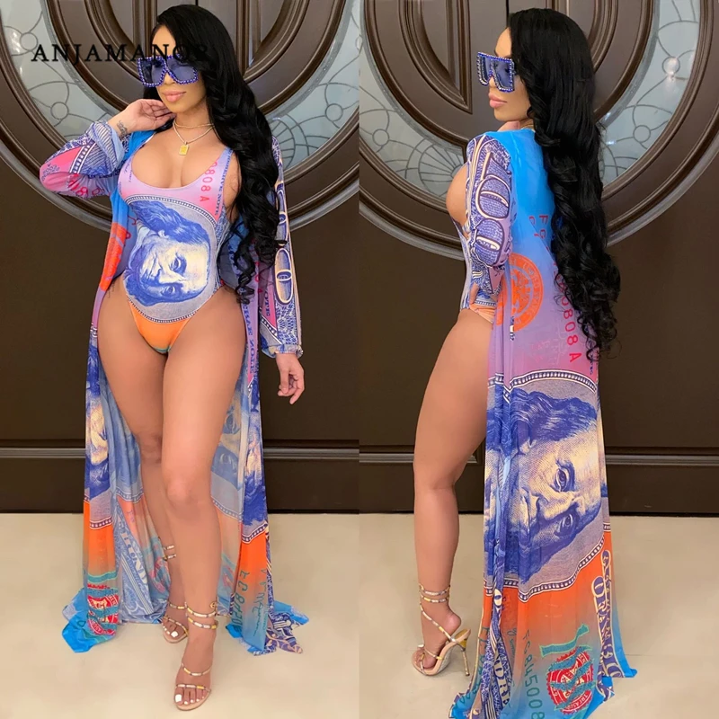 Женский прозрачный купальник бикини Пляжная накидка размера плюс комплект из