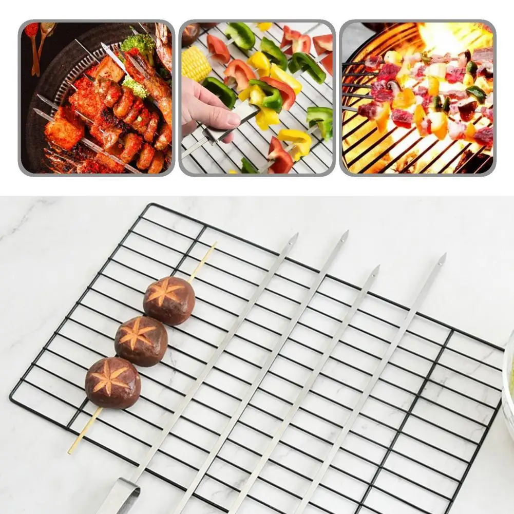

Eco-Friendly 5Pcs Safe Stainless Steel Grill Skewer Smooth Kabob Skewer Ergonomic Handle for Kitchen