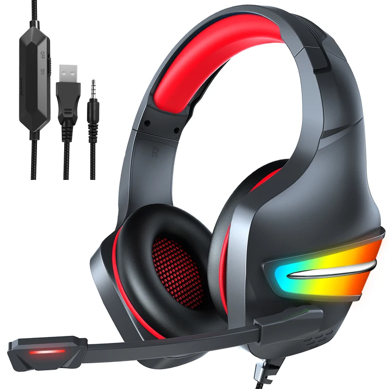 

J6 Head-mounted Gaming Headset With Microphone Wired Stereo Bass Headphones Colorful Glow LED Light Computer PC Earphons