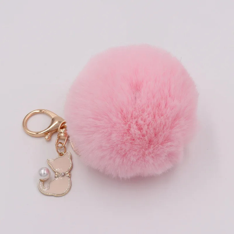 Cute Pink Cat Fur Key Chain Fake Fur Ball Key Chains Fluffy Pompon Keyring Bag Charms Key Ring Llaveros Chaveiros Keychains images - 6