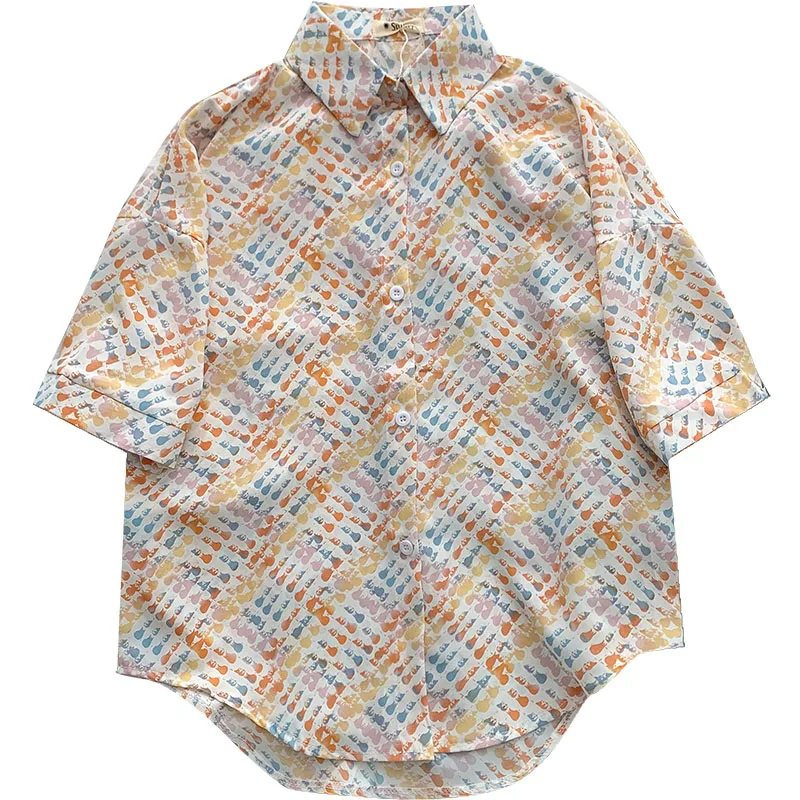 

Kimutomo Chic Floral Shirt Korean Simple Turn-down Collar Short Sleeve Casual Single Breasted Blouse Women Summer 2021 Fashion