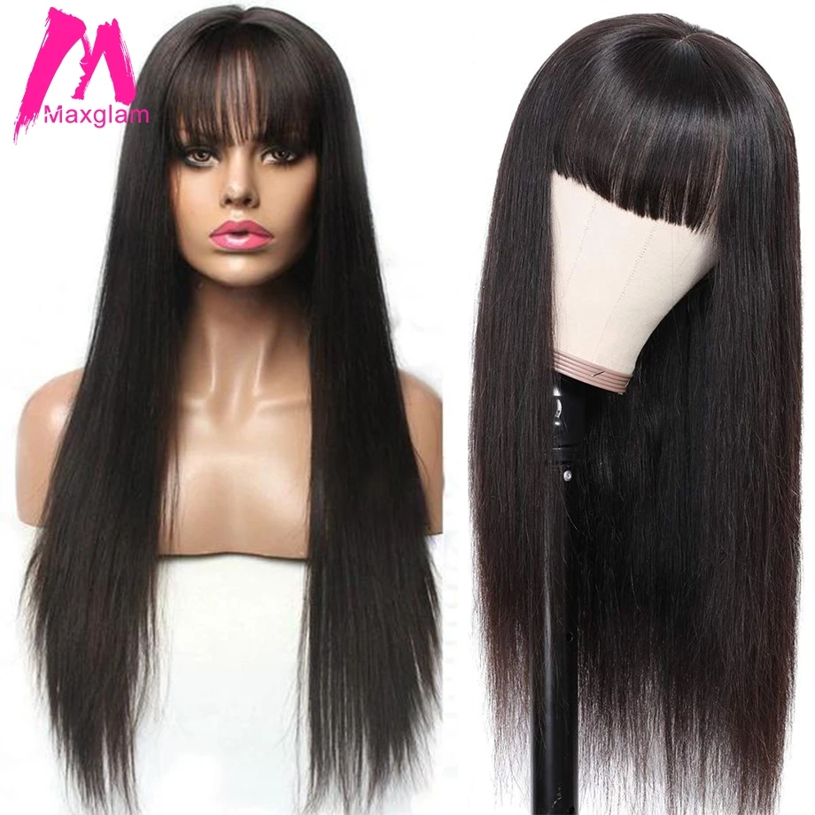 Парики из человеческих волос с челкой короткий прямой длинный парик для черных