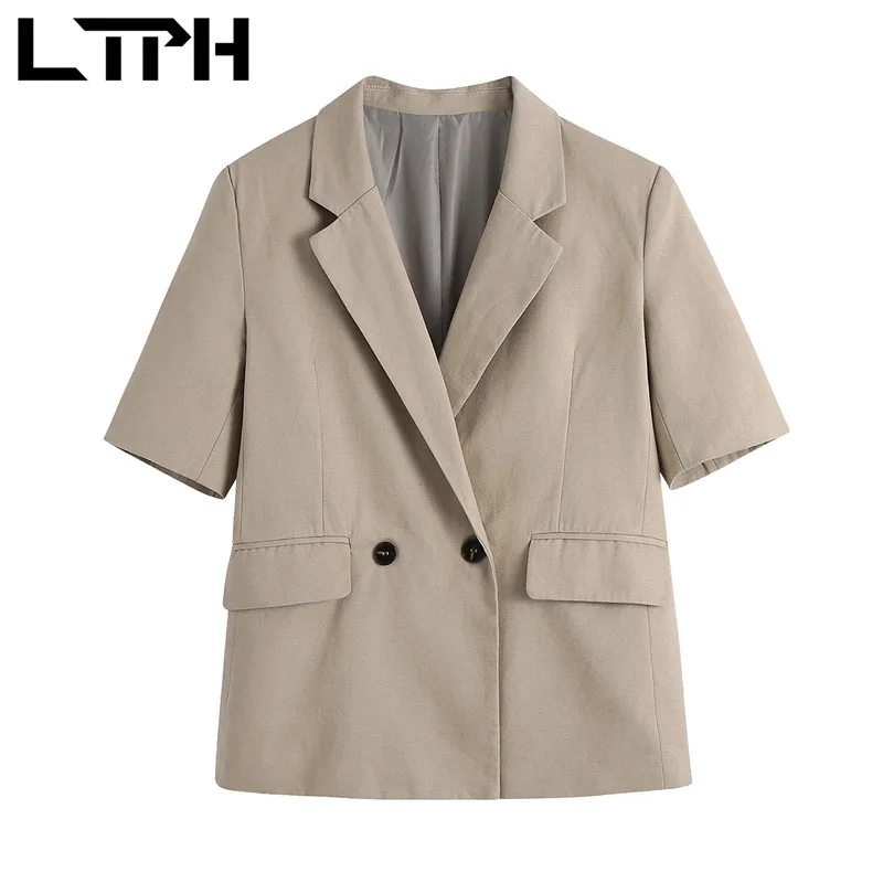 LTPH-traje vintage francés para mujer, conjunto de 2 piezas, chaqueta de negocios con bolsillos, pantalones cortos informales de cintura alta, novedad de verano 2021