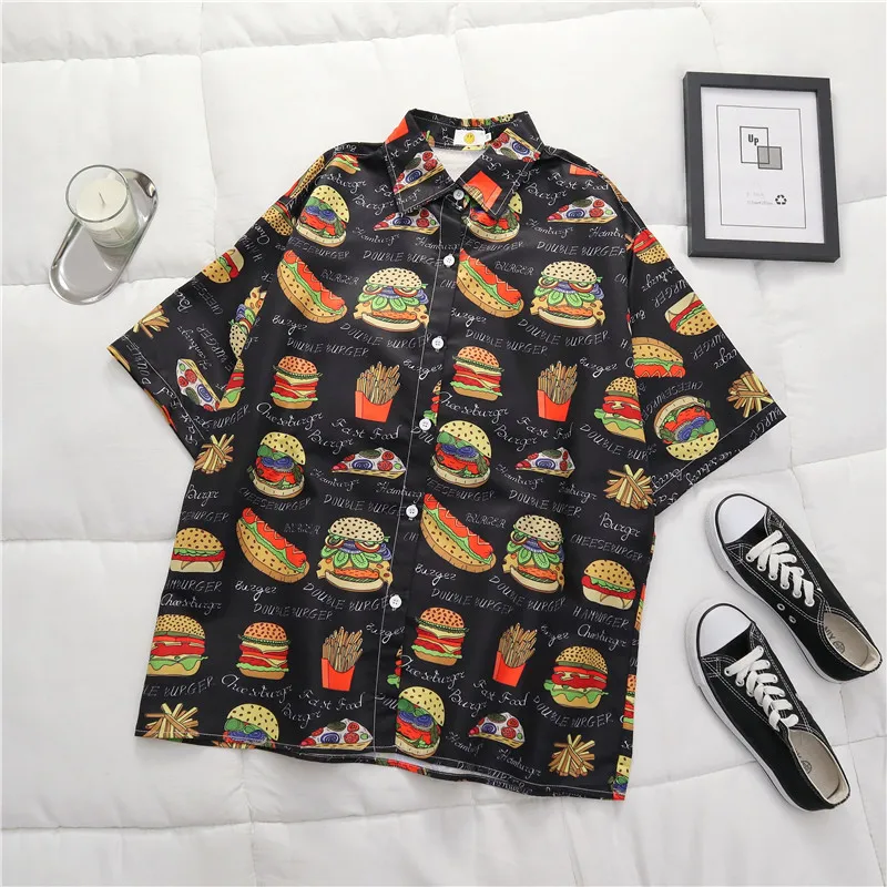 Гавайская пляжная рубашка с принтом картошки фри гамбургеров чипов алохи