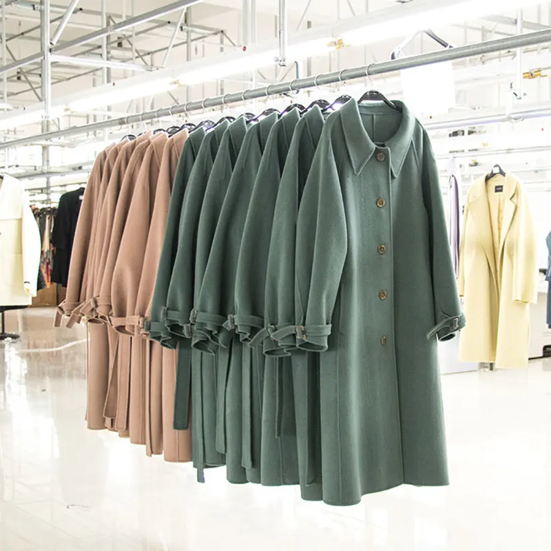 

Women'S Handmade Lapel Single-Breasted Belted Cashmere Coat Pure Color Woolen Coat Autumn And Winter Long Cashmere Coat
