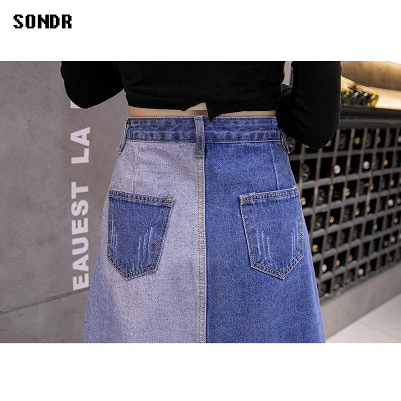 

Vintage Irregular Sexy Ripped Denim Skirt High Waist Slim A-Line Skirt 2021 Summer Korean Fashion One-Piece Denim Skirt Female