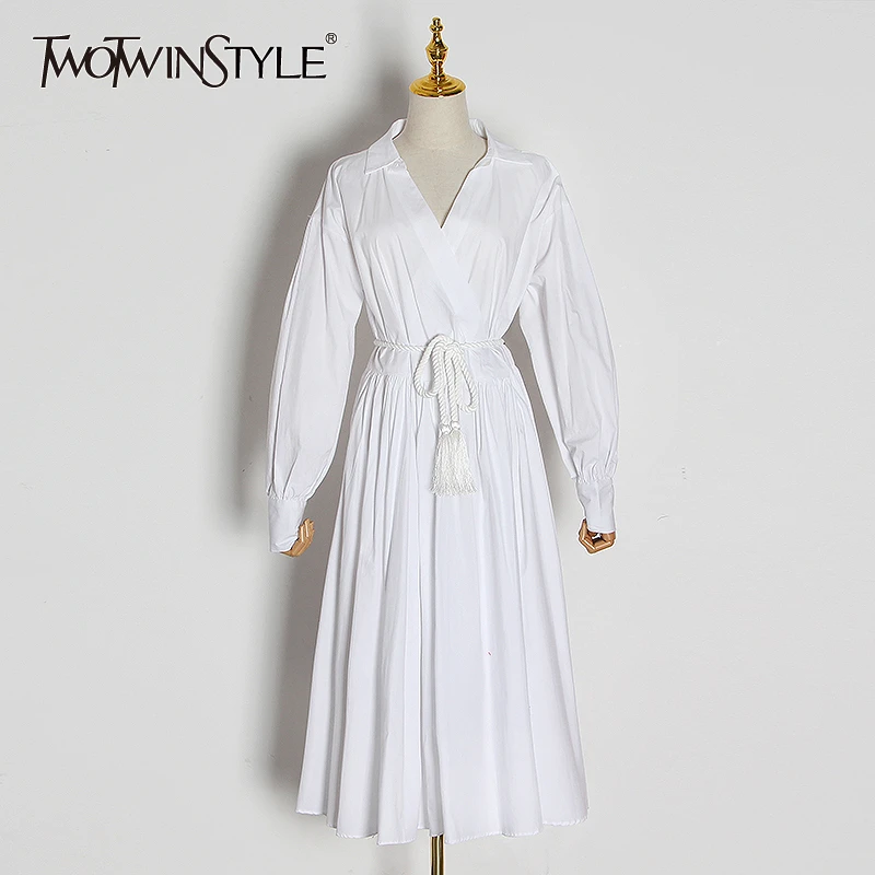 Женское плиссированное платье TWOTWINSTYLE повседневное кружевное с отложным