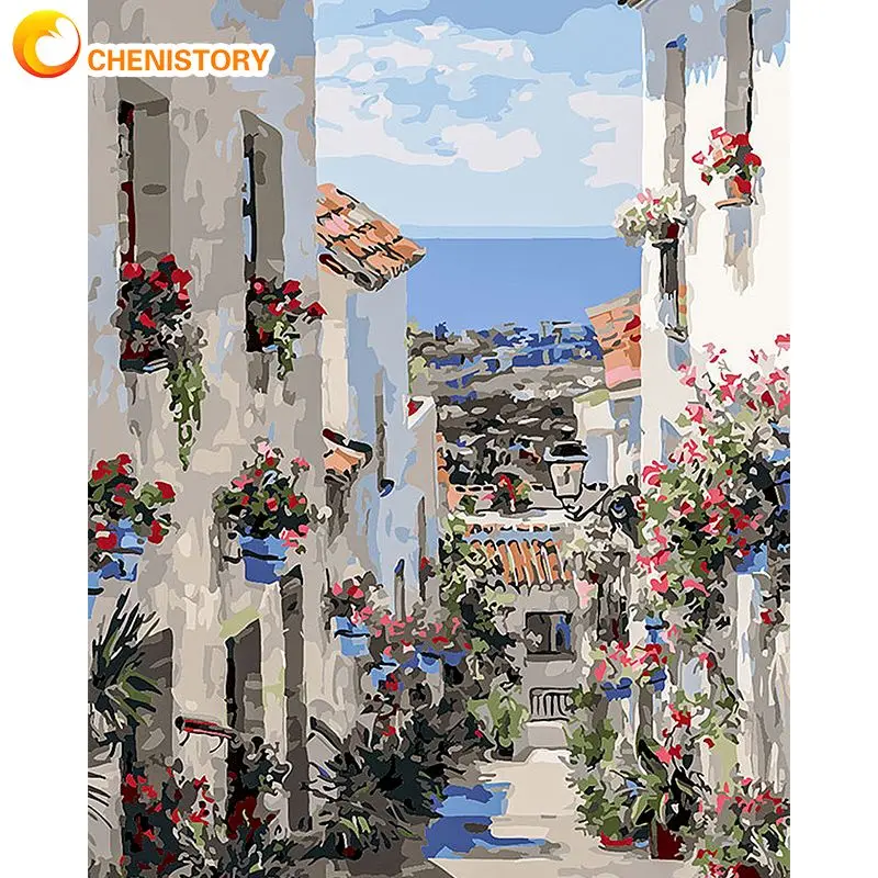 

Краска для рисования по номерам CHENISTORY 40x50 см в рамке, краска для рисования вручную, краска для ландшафта в европейском стиле по номерам, акри...