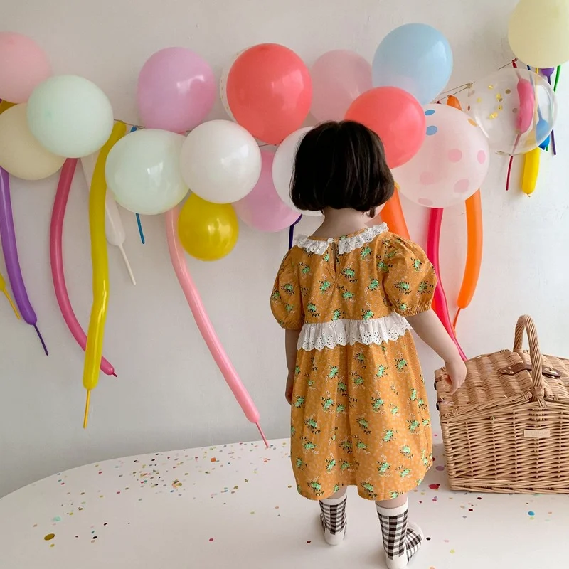 

Children Summer New Small Shredded Flowers Short-sleeved Dress Baby Short Sleeve Lace Princess Sweet Dresses