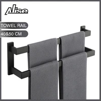 double towel rail wall mounted 50cm towel rack bathroom 304 stainless steel black towel bar towel hanger black towel holder