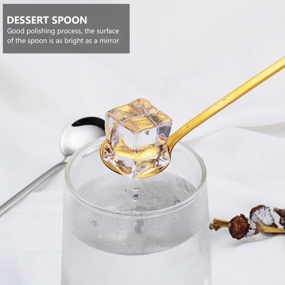 

5 Pcs Japanese Style Simple Long Handle Dessert Coffee Mixing Round Spoon