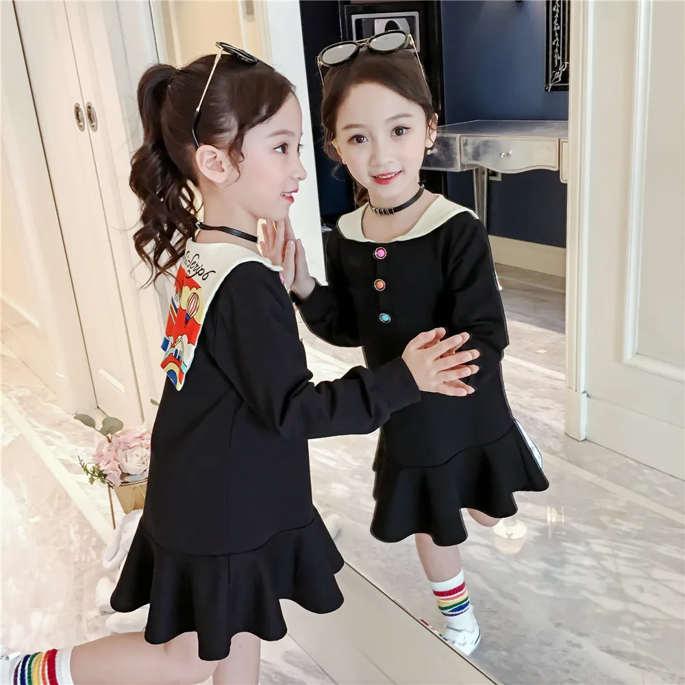 Повседневные модные однотонные платья рыбий хвост для девочек с длинным рукавом