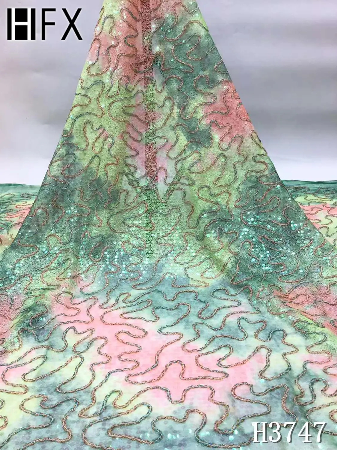 HFX африканская кружевная ткань с блестками 2020 высокое качество нигерийские