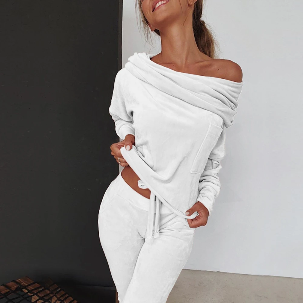 Один комплект повседневный Однотонный женский спортивный костюм с длинным