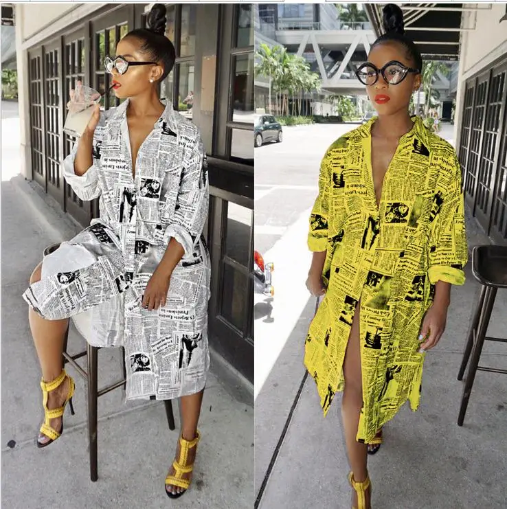 Женские осенне-зимние свободные длинные рубашки с длинными рукавами и принтом