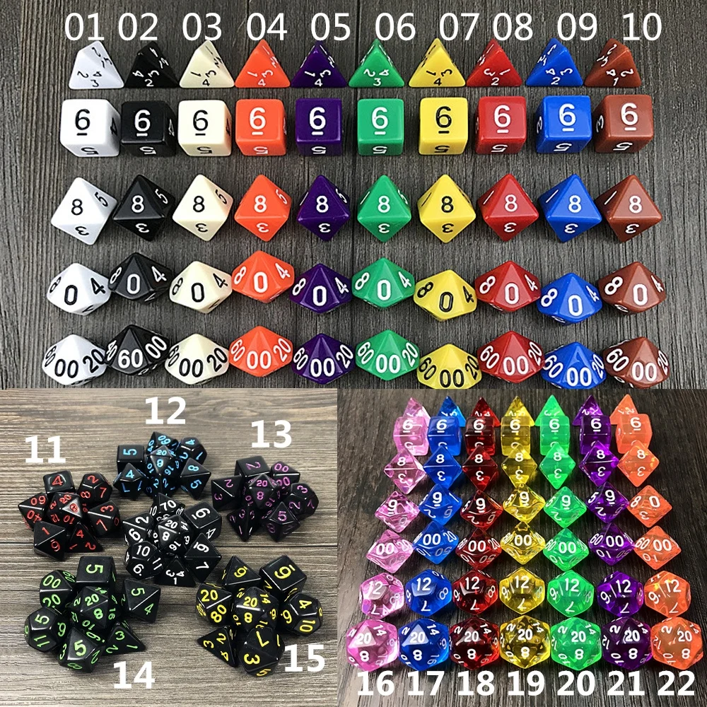 Непрозрачный прозрачный 7 штук пакет мульти сторонний кости многоцветный для