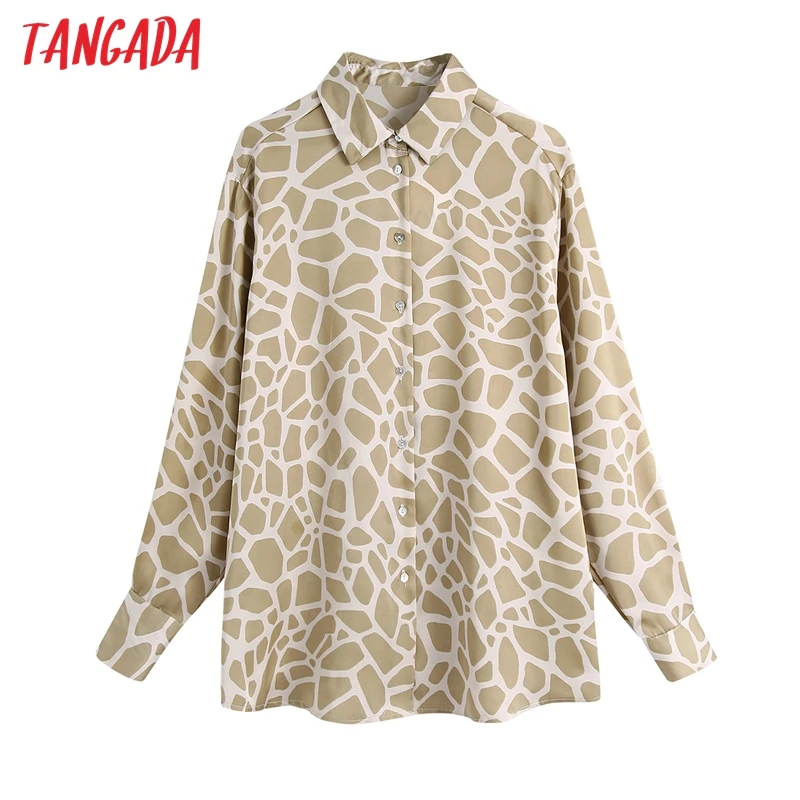 Tangada весенний женский негабаритный принт с животными блузка длинным рукавом