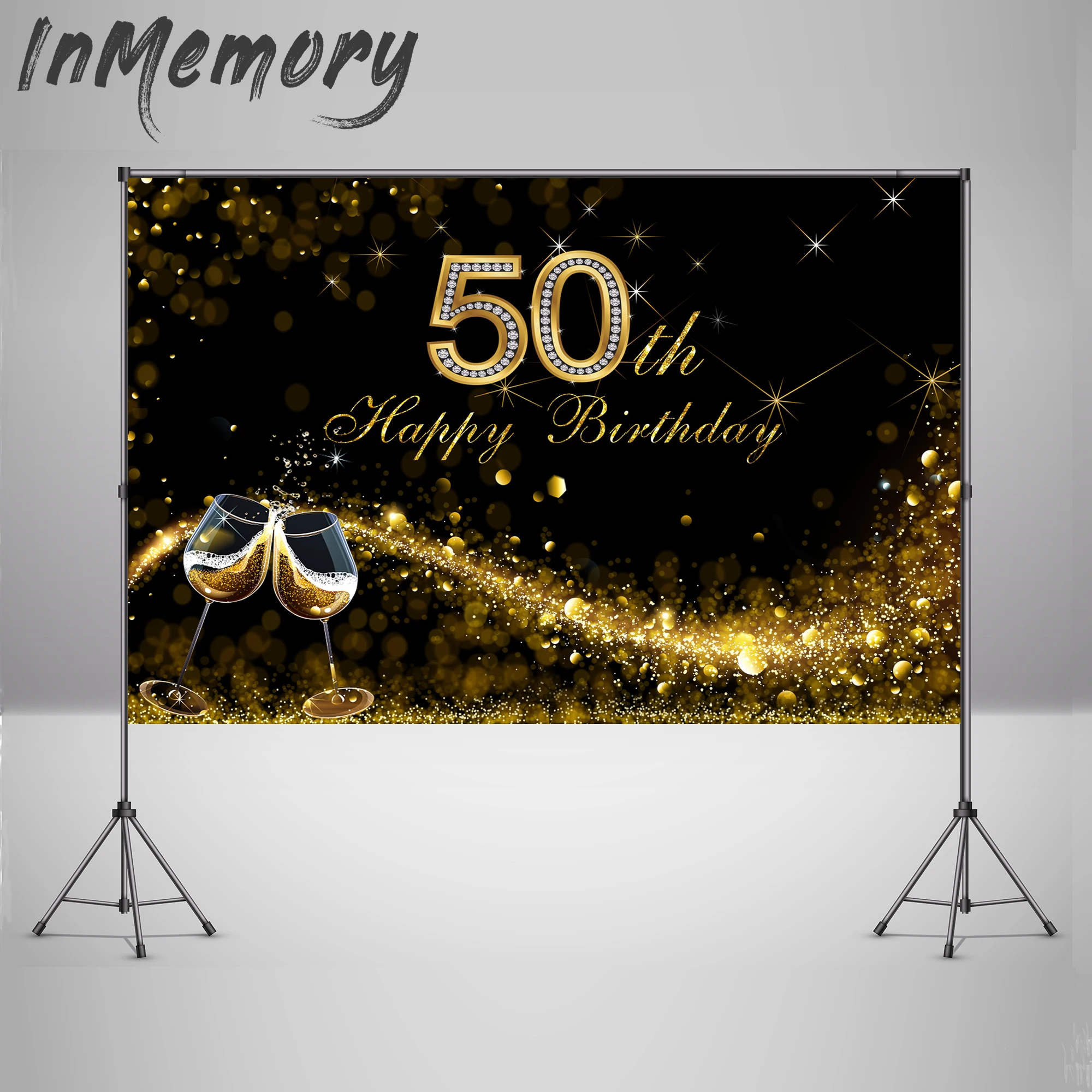 Фон для фотосъемки с изображением черно золотой шампанское Happy 50th 30 40 60 День