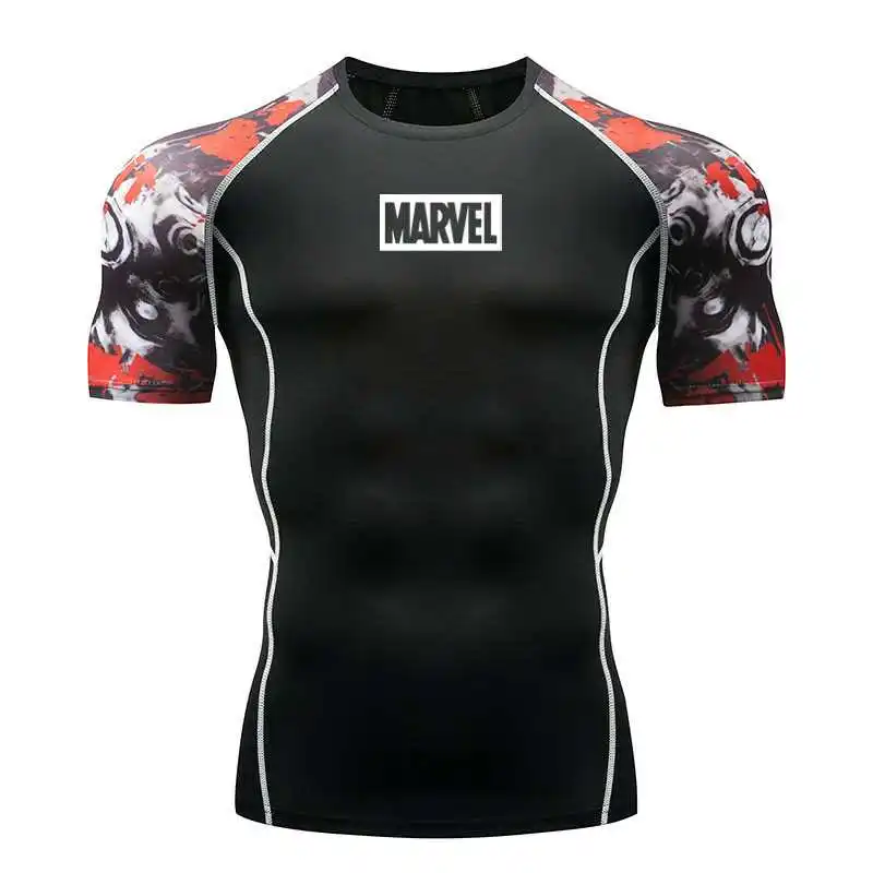 Новинка, хит, брендовая футболка Marvel, быстро сохнет, мужские компрессионные рубашки, для спортзала, фитнеса, трико, топ, футболка для бега, спортивная одежда, Рашгард - Цвет: Photo Color