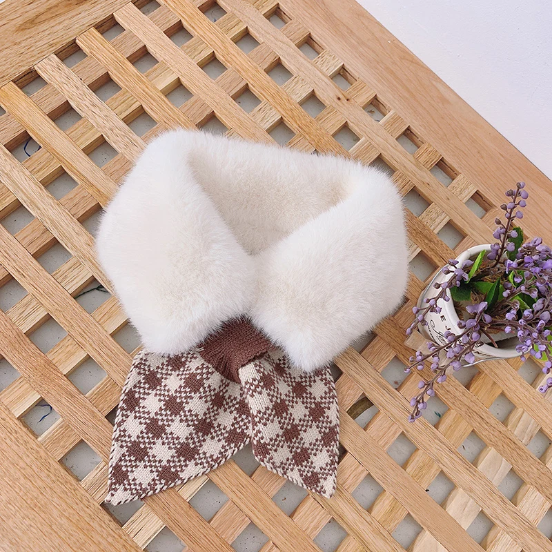 

Children Winter Sweet Scarf Korean Version Of Plush Plaid Trendy Plush Warmth, Cross Baby Knitted Scarf New Arrive