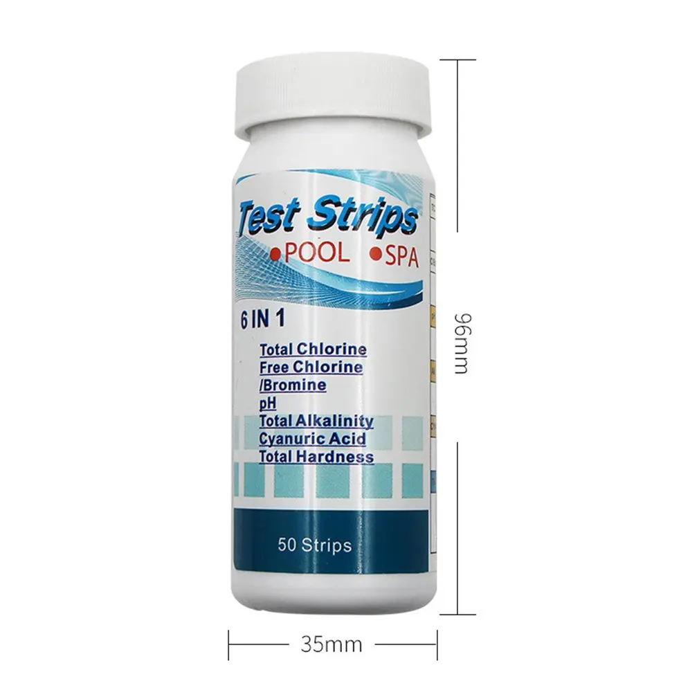

50 pcs/bottle 6 In 1 Multi-functional Acid Water Hardness Swimming Pool Spa Chlorine Test Strip Alkalinity PH Cyanuric Bromine