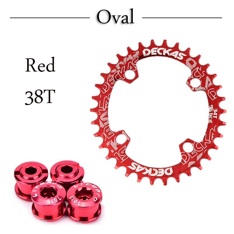 Red Oval 38T DECKAS 96 BCD велосипедная звездочка, цепь для горного велосипеда, кольцо, узкая широкая цепь, колеса 32 T/34 T/36 T/38 T, Звездочка для - Цвет: Red Oval 38T